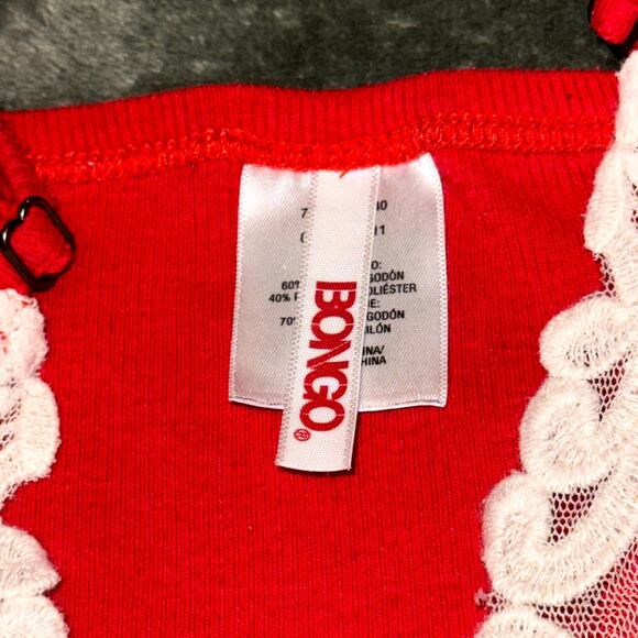 Bongo Y2K Cami Tank Top Women Large Red Cotton Ribbed Lace Neck Spaghetti Strap - Picture 4 of 8